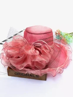 Chapeau d'église élégant en maille pour femme chapeau de soleil à fleurs en soie