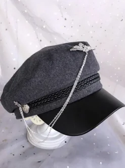 Chapeau Gothique Lolita Chaînes Polyester Noir Accessoires Lolita Chapeaux