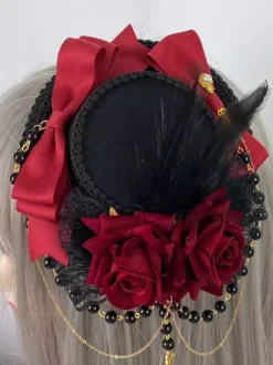 Chapeau Gothique Lolita Chaînes Perles Accessoire Polyester Bordeaux Accessoires Lolita