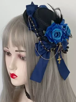 Chapeau Gothique Lolita Chaînes Perles Accessoire Polyester Bordeaux Accessoires Lolita