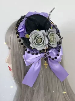 Chapeau Gothique Lolita Chaînes Perles Accessoire Polyester Bordeaux Accessoires Lolita