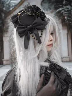 Chapeau Gothique Lolita Chaînes Perles Accessoire Polyester Bordeaux Accessoires Lolita