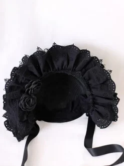 Chapeau Lolita Classique Accessoire Fleurs Bordeaux Dentelle Polyester Accessoires Lolita