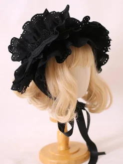 Chapeau Lolita Classique Accessoire Fleurs Bordeaux Dentelle Polyester Accessoires Lolita