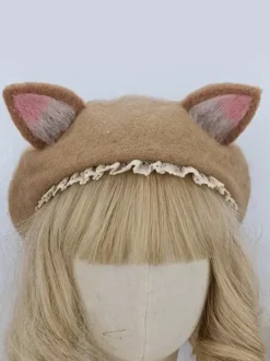 Chapeau Lolita de style ROCOCO à volants marron clair Accessoire en polyester Accessoires Lolita