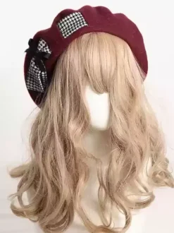 Chapeau Lolita doux avec n艙uds et accessoires en polyester à blocs de couleurs gris clair Accessoires Lolita