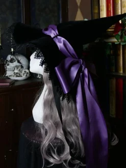 Chapeau Lolita Gothique Arcs Accessoire Dentelle Arc En Dentelle Polyester Violet Lolita Chapeau De Sorcière