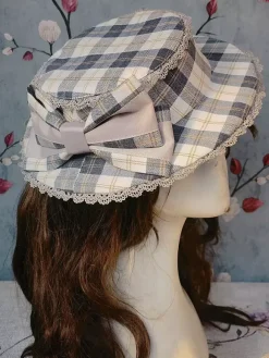 Chapeau Lolita style ROCOCO Infanta n艙uds marron accessoire rayures plaid polyester accessoires Lolita