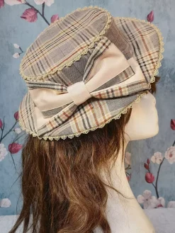 Chapeau Lolita style ROCOCO Infanta n艙uds marron accessoire rayures plaid polyester accessoires Lolita