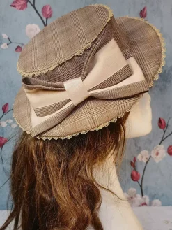Chapeau Lolita style ROCOCO Infanta n艙uds marron accessoire rayures plaid polyester accessoires Lolita