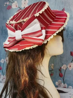 Chapeau Lolita style ROCOCO Infanta n艙uds marron accessoire rayures plaid polyester accessoires Lolita
