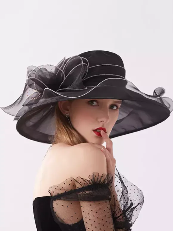 Chapeaux bibi pour femmes chapeaux romantiques en organza et soie avec fleurs pour le thé