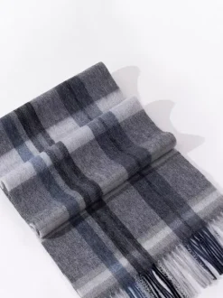 Écharpe 100% laine pour homme motif à carreaux classiques avec pompons