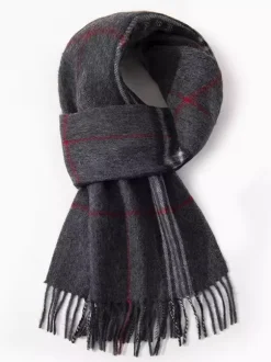 Écharpe 100% laine pour homme motif à carreaux classiques avec pompons