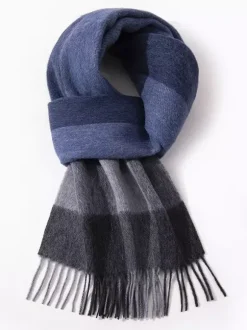 Écharpe 100% laine pour homme motif à carreaux classiques avec pompons