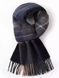 Écharpe 100% laine pour homme motif à carreaux classiques avec pompons