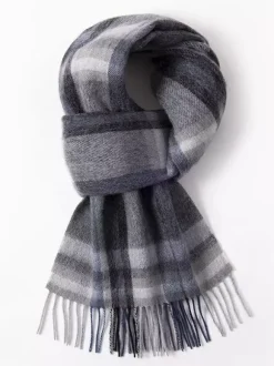 Écharpe 100% laine pour homme motif à carreaux classiques avec pompons
