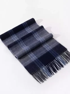 Écharpe 100% laine pour homme motif à carreaux classiques avec pompons