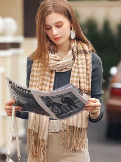 Écharpe Pour Femme Charmante Frange À Carreaux Hiver Chaud Longues Écharpes