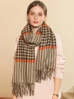 Écharpe Pour Femme Charmante Frange À Carreaux Hiver Chaud Longues Écharpes