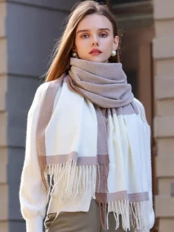 Écharpe Pour Femmes Belle Frange À Carreaux En Polyester