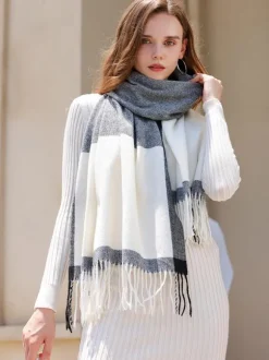 Écharpe Pour Femmes Belle Frange À Carreaux En Polyester