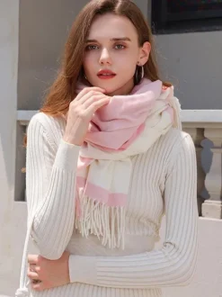 Écharpe Pour Femmes Belle Frange À Carreaux En Polyester