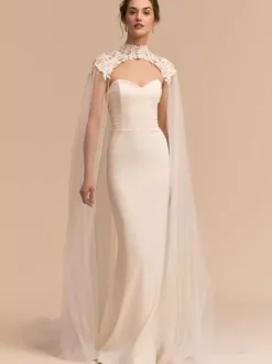 Écharpes de mariage Capes à col haut ivoire Tulle Dentelle Couvertures de mariée