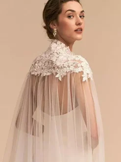 Écharpes de mariage Capes à col haut ivoire Tulle Dentelle Couvertures de mariée