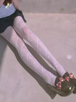 Chaussettes gothiques Lolita blanches Accessoire Polyester Motif coeurs Accessoires Lolita