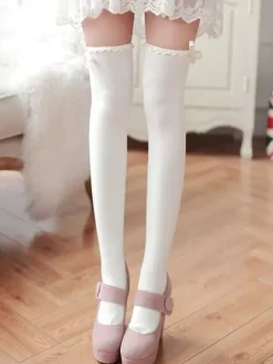 Chaussettes lolita en mélange poly/coton impression avec noeud Déguisements Halloween