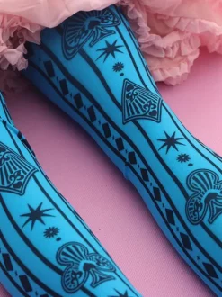 Chaussettes Lolita Gothiques Bas Lolita Imprimé Velours Bleu Foncé