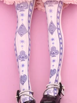 Chaussettes Lolita Gothiques Bas Lolita Imprimé Velours Bleu Foncé