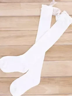 Chaussettes Lolita noires tricotées avec n艙uds blancs Déguisements Halloween