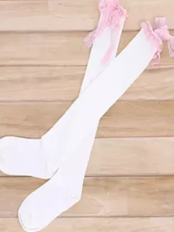 Chaussettes Lolita tricotées avec n艙uds roses Déguisements Halloween