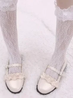 Chaussettes Blanches Noirs Mignonne Lolita Lacet Collants Lolita Blanc Déguisements Halloween