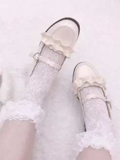 Chaussettes Blanches Noirs Mignonne Lolita Lacet Collants Lolita Blanc Déguisements Halloween