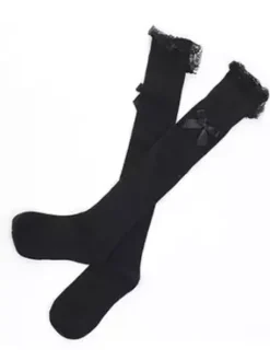 Chaussettes Lolita unicolores avec dentelle et n艙uds Déguisements Halloween