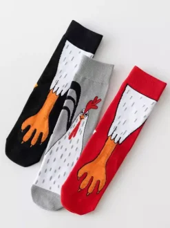 Chaussettes longues unisexes amusantes à motif pattes de poulet chaussettes fantaisie mignonnes à imprimé animal
