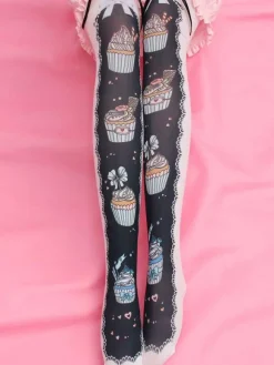 Chaussettes Sweet Lolita Chaussettes Lolita roses imprimées en velours