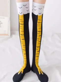 Chaussettes unisexes amusantes à motif pattes de poulet chaussettes de yoga. Taille M : chaussettes mi-mollet ; L : chaussettes hautes.