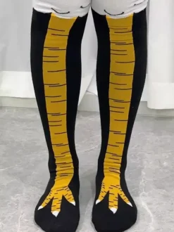 Chaussettes unisexes amusantes à motif pattes de poulet chaussettes de yoga. Taille M : chaussettes mi-mollet ; L : chaussettes hautes.