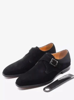 Chaussures à boucle pour homme mocassins à bout pointu en daim tendance en cuir mat