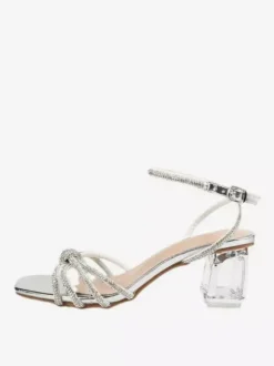 Chaussures de bal argentées Sandales à talons hauts transparents et pailletés