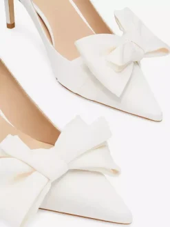 Chaussures de bal blanches en satin à bout pointu et n艙ud chaussures de mariage à talons hauts