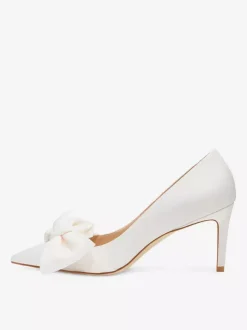 Chaussures de bal blanches en satin à bout pointu et n艙ud chaussures de mariage à talons hauts