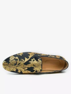 Chaussures de bal pour hommes bout rond en satin brodé à enfiler