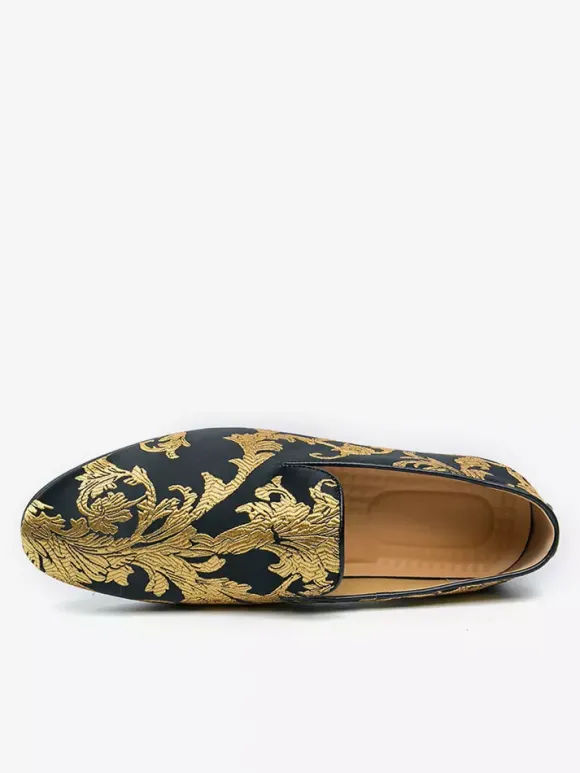 Chaussures de bal pour hommes bout rond en satin brodé à enfiler
