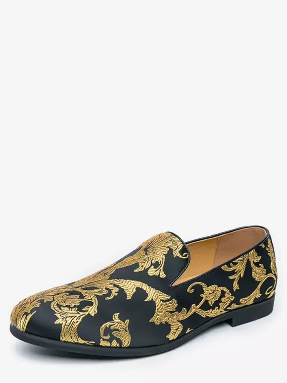 Chaussures de bal pour hommes bout rond en satin brodé à enfiler