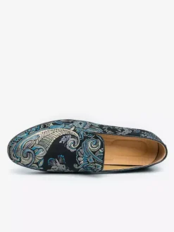 Chaussures de bal pour hommes bout rond en satin brodé à enfiler